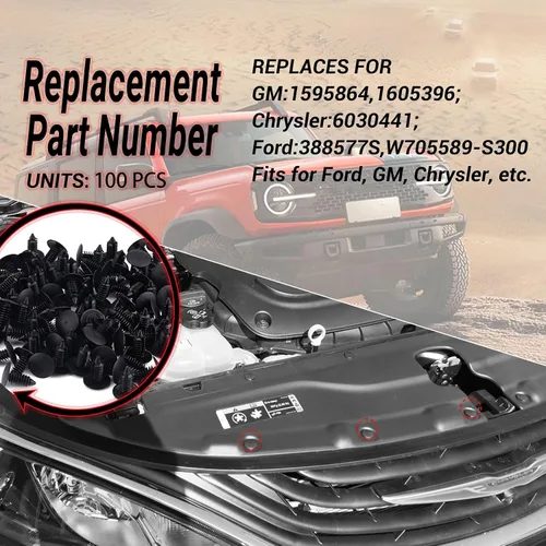 Miniatura 4 de 100 clips de sujeción para guardabarros y protector de parachoques para GM #1605396, 1595864; Chrysler 6030441; Ford 388577S, W705589-S300