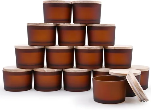 Miniatura 26 de SHOWIN Tarros gruesos para hacer velas, 16 unidades, tarros vacíos de 7 onzas con tapas de madera para hacer velas, contenedor de muestra