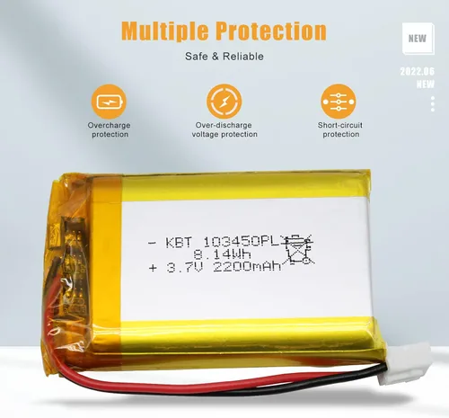 Miniatura 4 de Batería de polímero de litio KBT 3.7V 2200mAh: 103450 baterías de repuesto de iones de litio recargables Lipo con conector JST PH 2.54, conector