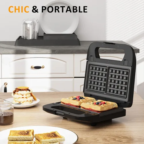 Miniatura 8 de Sunvivi Sandwich Maker Panini Press: waflera con placas extraíbles, prensa para sándwiches 3 en 1 con placas antiadherentes, luces indicadoras