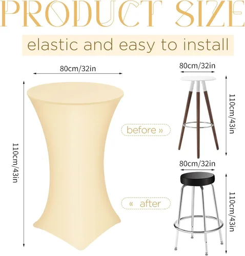 Miniatura 2 de Tegeme Paquete de 8 manteles redondos de elastano de 32 x 43 pulgadas, mantel cuadrado elástico ajustable para mesa, boda, pub, bar, banquete