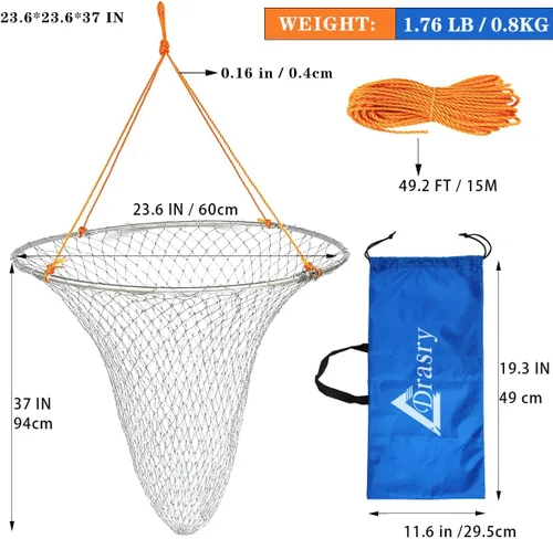 Miniatura 6 de Drasry Red de aterrizaje de pesca plegable para puente y muelle, red de caída de anillo de aluminio con alta carga para agua salada y agua dulce