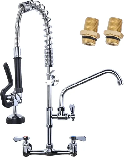 Miniatura 12 de Grifo de cocina comercial para montaje en pared con pulverizador de preenjuague de 21 pulgadas de altura, grifo de fregadero de cocina de 8 pulgadas