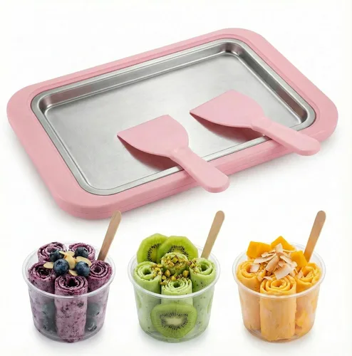 Máquina de helados enrollados, bandeja de helado con rodillo de helado, máquina de helado casera manual para sorbete de yogur congelado, bandeja de