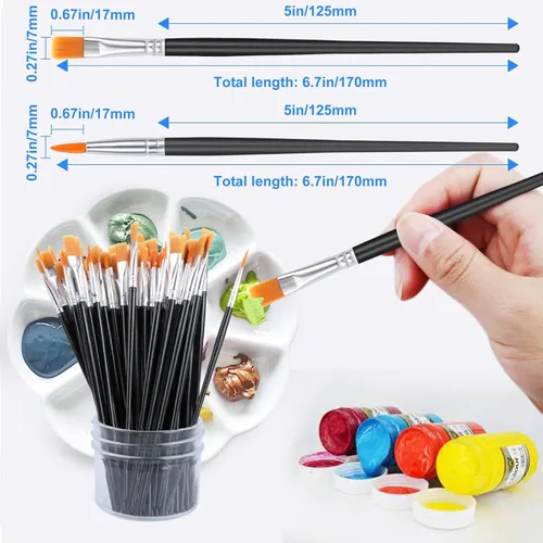 Miniatura 5 de AROIC Pinceles de Pintura Pequeños a Granel, 200 Piezas de Pinceles de Pintura de Pelo de Nylon Negro con Punta Plana y Redonda, Kits de Pinceles