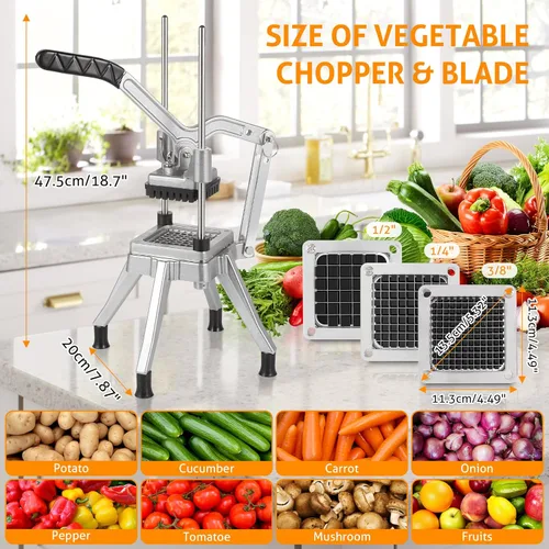 Miniatura 7 de WICHEMI Picador comercial de verduras con 3 cuchillas de repuesto, picador de alimentos resistente para papas, pimientos, champiñones