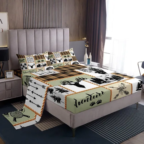 Miniatura 32 de Manfei Juego de sábanas rústicas de ciervo de oso de ciervo, aventura y caza de lobos para niños, niñas y adultos, decoración de habitación