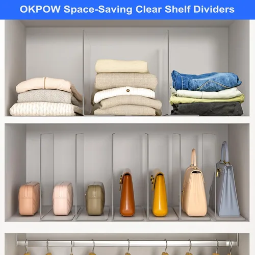 Miniatura 3 de OKPOW Separadores de Estantes Organizador de Armario - 12" de Alto X 11.8" de Profundidad Acrílico Transparente Resistente Separador para Ropa