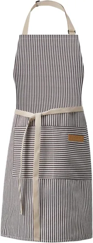 DILLMAN Delantales de Cocina Ajustables - Delantal de Babero para Hombres y Mujeres, Suave, de Chef, con Rayas y 2 Bolsillos Tiras marrones estrechas