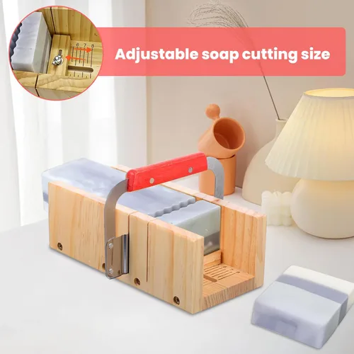 Miniatura 4 de Kit de suministros para hacer jabón de pan de 42 onzas, incluye caja de corte de madera ajustable + pan rectangular con caja de madera, cortador