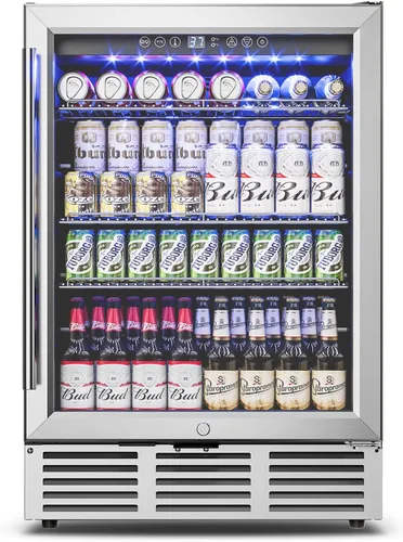 Miniatura 10 de Feelfunn Refrigerador de bebidas de 15 pulgadas bajo mostrador – Refrigerador de bebidas de 126 latas con puerta de vidrio para cerveza, vino y soda