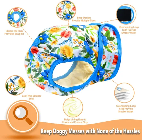 Miniatura 5 de Langsprit - Pañales lavables para perro hembra, sin fugas, reutilizables, para perritas en período, calzones altamente absorbentes con broches a