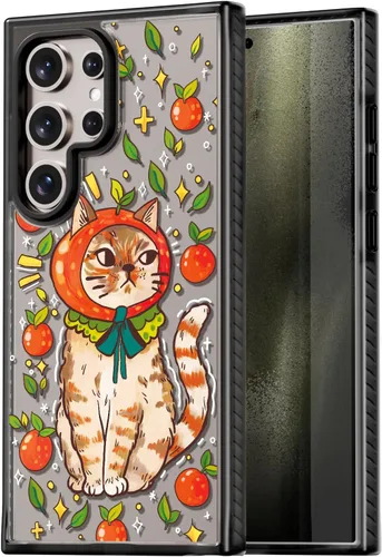 Rosarnnah Funda compatible con Samsung Galaxy S24 Ultra, bonita estética, a la moda, divertida funda con estampado de gatito y gato, duradera a