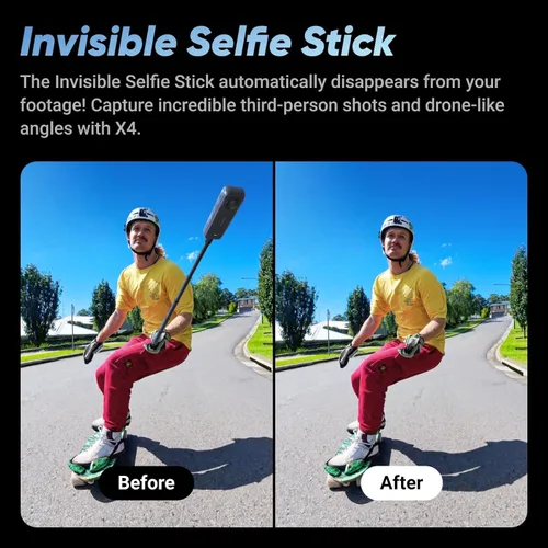 Miniatura 7 de Insta360 Cámara de acción impermeable X4-8K 360, video gran angular 4K, efecto selfie stick invisible, protectores de lente extraíbles, duración