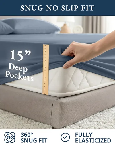 Miniatura 7 de LANE LINEN Sábanas 100% algodón orgánico para cama tamaño King, sábanas de percal suave, transpirables, de lujo, estilo hotelero, lavables a 09