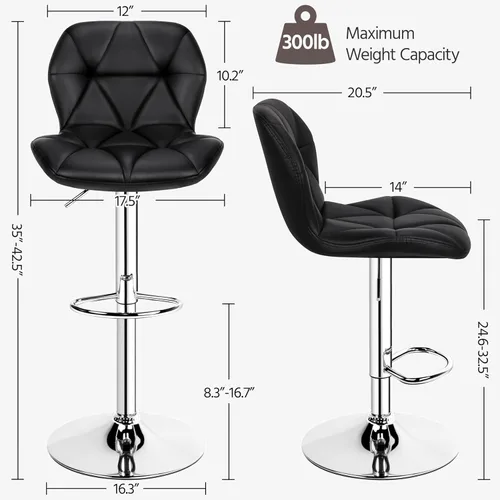 Miniatura 3 de Yaheetech Juego de 2 taburetes de bar, modernas sillas ajustables para isla de cocina, taburetes giratorios de piel sintética negra para bar, Negro