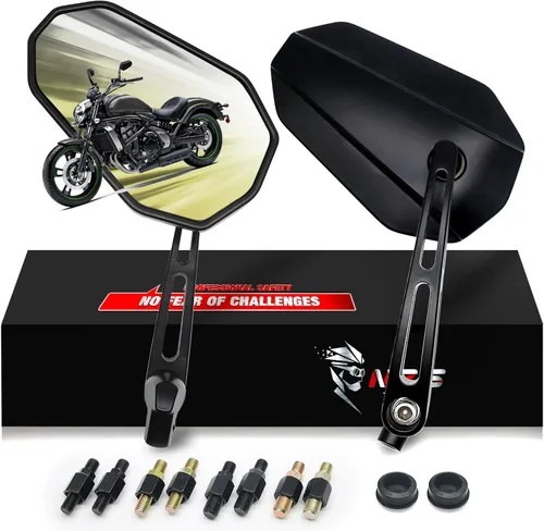 MZS - Espejos de motocicleta, universales de 10 mm y 8 mm de aluminio resistente para moto, espejos laterales y traseros ajustables en negro con
