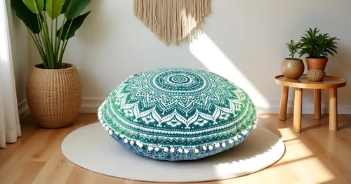 Miniatura 3 de Funda redonda para cojín de piso con mandala, estilo hippie, decorativa, bohemio, para puf otomano, con pompones, fundas de almohada, boho, indio