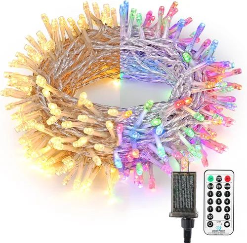 Miniatura 13 de Brizled Luces de Navidad que cambian de color, 65.67 pies, 200 luces LED de doble color para árbol de Navidad con control remoto, blanco frío