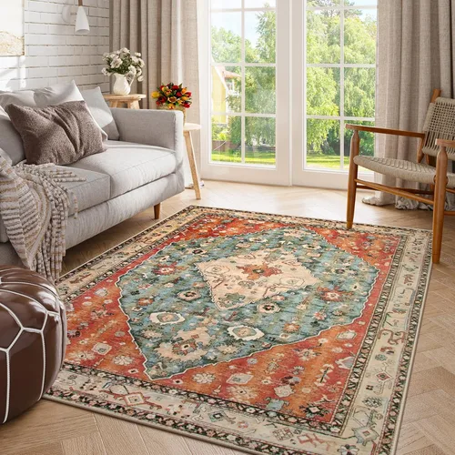 Miniatura 37 de Lahome Alfombra tribal bohemia de 2 x 3 pies, alfombra verde pequeña para entrada, suave, antideslizante, lavable, alfombra de baño bohemia de pelo