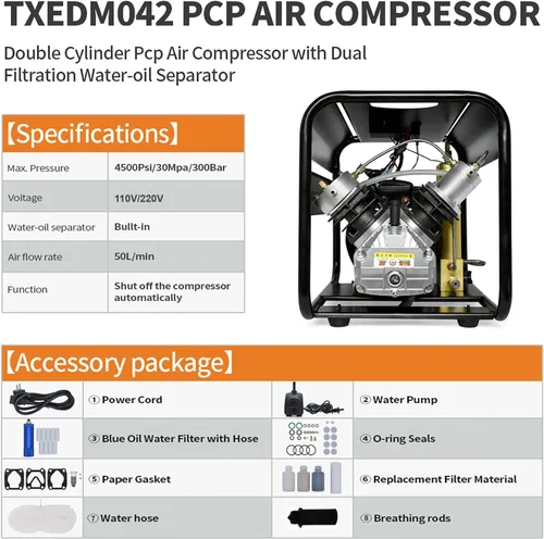Miniatura 4 de TUXING Compresor de aire Pcp de 4500 psi, compresor de alta presión Pcp para tanque de buceo, compresor de buceo para llenado de tanque de buceo