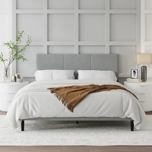 Miniatura 13 de IOILORI Base de cama de tamaño matrimonial con cabecera tapizada, listones de madera resistentes, no requiere somier, silencioso, fácil montaje