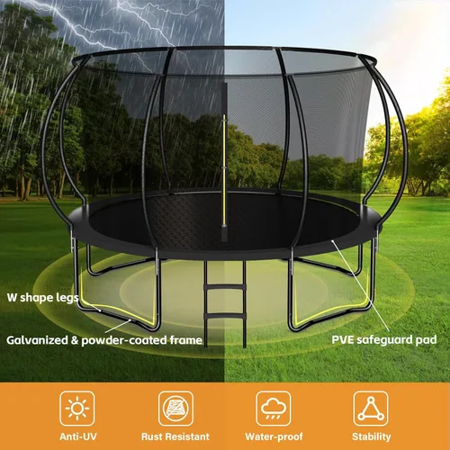Miniatura 4 de Zevemomo Trampolín para niños y adultos, trampolín recreativo para niños de 14 pies con red de seguridad y escalera, trampolines recreativos al aire