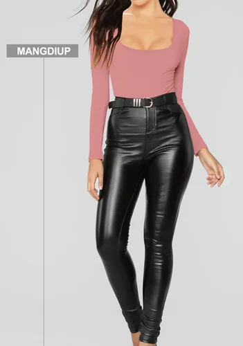 Miniatura 185 de MANGDIUP Body esencial para mujer, cuello redondo, manga larga, ajustado, elástico, de algodón y elastano