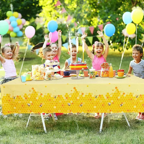 Miniatura 6 de Lecpeting 2 manteles de plástico con diseño de abejorros y abejorros desechables para fiestas de 87 x 51 pulgadas, para decoración de fiesta