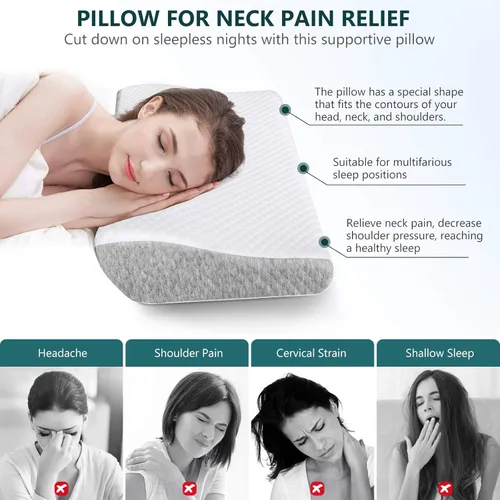 Miniatura 2 de ZAMAT Almohada de Espuma Viscoelástica de Contorno para Alivio del Dolor de Cuello, Almohada Cervical Ergonómica Ajustable para Dormir, Almohada Gris