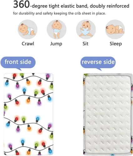 Miniatura 5 de Sábana bajera ajustable para cuna con temática navideña, sábana bajera estándar para cuna para niños y niñas, 52 x 28 pulgadas, multicolor