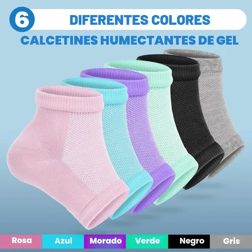 Miniatura 3 de TEAWOO - 6 pares de calcetines hidratantes para talones, calcetines sin dedos con gel para hidratación y reparación de pies secos y agrietados