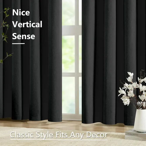 Miniatura 2 de Jubilantex Cortinas opacas plisadas negras de 63 pulgadas, cortinas de lino sintético para dormitorio, sala de estar, casa rural, juego de cortinas
