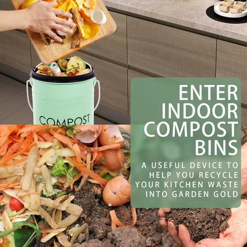 Miniatura 3 de Vipush Contenedor de compostaje para encimera de cocina compostador con tapa, contenedor pequeño de compost, incluye forro interior para cubo