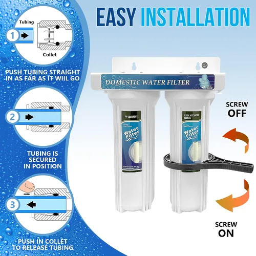Miniatura 4 de Sistema de filtración de agua potable de 2 etapas debajo del fregadero, grifo cromado sin plomo que elimina el cloro y el suministro anual (2 extra)
