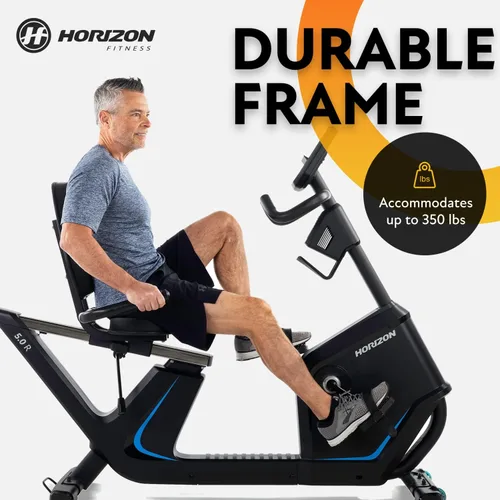 Miniatura 5 de Bicicleta reclinada Horizon Fitness 5.0R, para fitness y cardio, bicicleta de ciclismo con resistencia magnética y Bluetooth, asiento cómodo