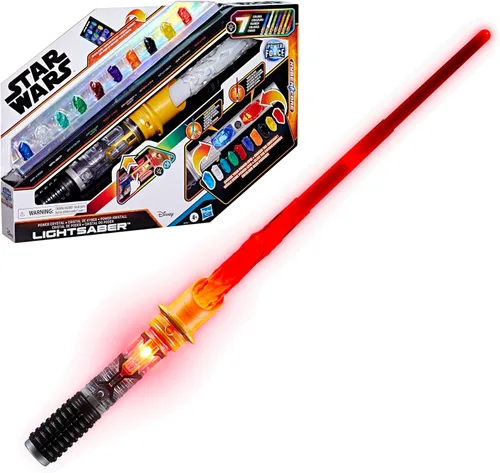 STAR WARS Power Crystal Lightsaber, 7 colores y 10 cristales, más de 50 combinaciones que cambian de color, luces y sonidos, juguetes para niños y