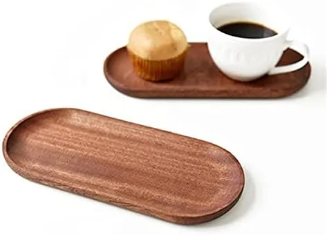 Miniatura 4 de Juego de 2 mini bandejas para servir joyas y monedas, bandeja ovalada de madera natural para postres, plato pequeño de queso de madera, bandeja