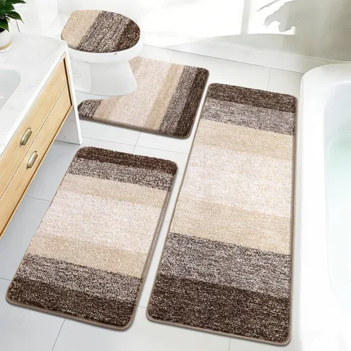 Miniatura 28 de Bsmathom Juego de 4 alfombras de baño, alfombras de baño de microfibra suave y absorbente con alfombra de contorno en forma de U para inodoro y Azul