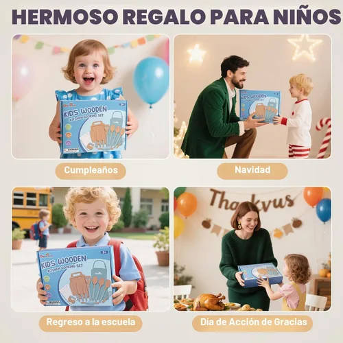 Miniatura 7 de Juego de Cocina de Madera para Niños de 29 Piezas, Herramientas de Cocina y Hornear Montessori para Niños Pequeños para Cocina Real, 3 Cuchillos