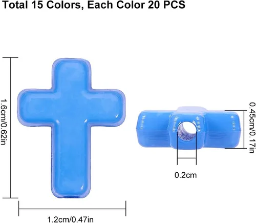 Miniatura 3 de PH PandaHall 300 cuentas de cruz acrílicas, 15 colores, coloridas cruz, cuentas de Pascua, cuentas sueltas para Pascua, Eid, Mubarak, Ramadán