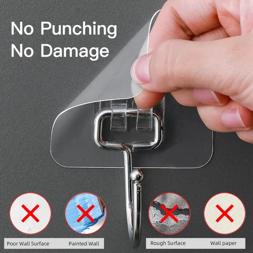 Miniatura 5 de Ganchos adhesivos grandes para colgar, 44 libras (máx.), paquete de 30 unidades, ganchos de pared sin clavos, autoadhesivos, transparentes