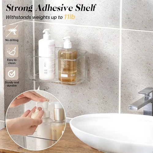 Miniatura 3 de PAVSTINE Paquete de 2 estantes de ducha transparentes, estantes adhesivos para ducha de baño, organizador de ducha de baño montado en la pared