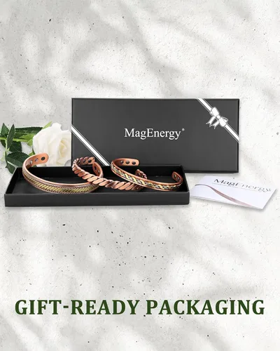 Miniatura 6 de MagEnergy Pulseras de cobre para mujeres y hombres, juego de 3 piezas, terapia magnética, pulsera hecha a mano 100% cobre, caja de regalo de joyería