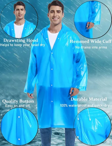 Miniatura 40 de 2 abrigos de lluvia de Borogo para adultos, chaquetas de lluvia reutilizables para hombres y mujeres