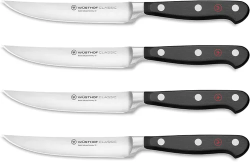 Miniatura 2 de Wüsthof Juego clásico de cuchillos para carne de 4 piezas con borde hueco, grabado personalizado, personalizado