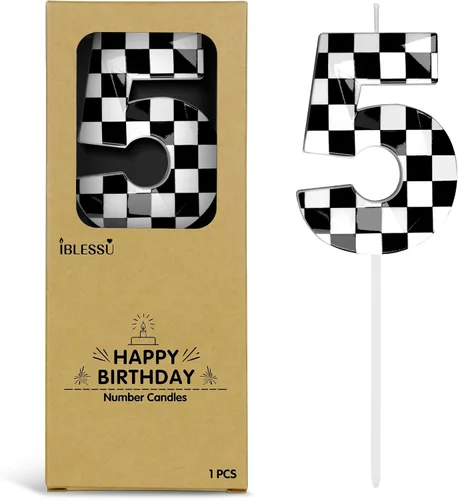 Miniatura 11 de Velas de cumpleaños de autos de carreras número 3, velas de cumpleaños a cuadros negros y blancos de 2.68 pulgadas, velas de números con temática