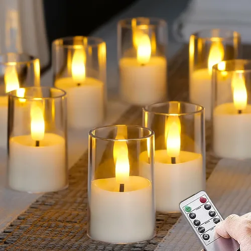 Velas sin llama pequeñas de té LED, vela votiva acrílica operada por batería de 4.3 cm x 6.4 cm con control remoto y temporizador, paquete de 8