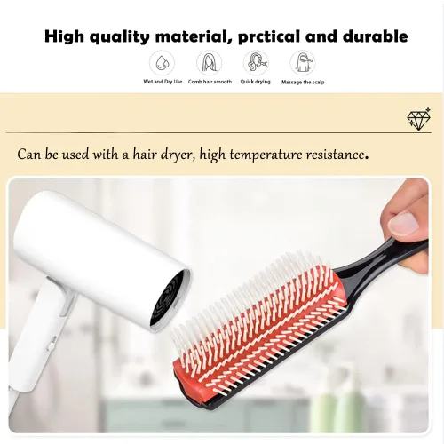 Miniatura 5 de Cepillo de pelo de 9 filas, fácil de limpiar, cepillo extraíble para peinar, desenredar, moldear, alisar, secar, separar, definir rizos para cabello