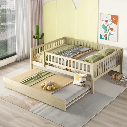 Miniatura 15 de Harper & Bright Designs Sofá cama de tamaño individual con nido, marco de cama individual de madera para niños con rieles, no necesita somier, fácil